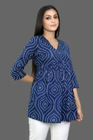 Navy Blue White Bandhani Short Kurti