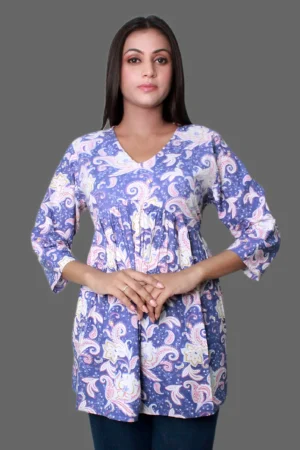 Purple White Pink Flower Short Kurti